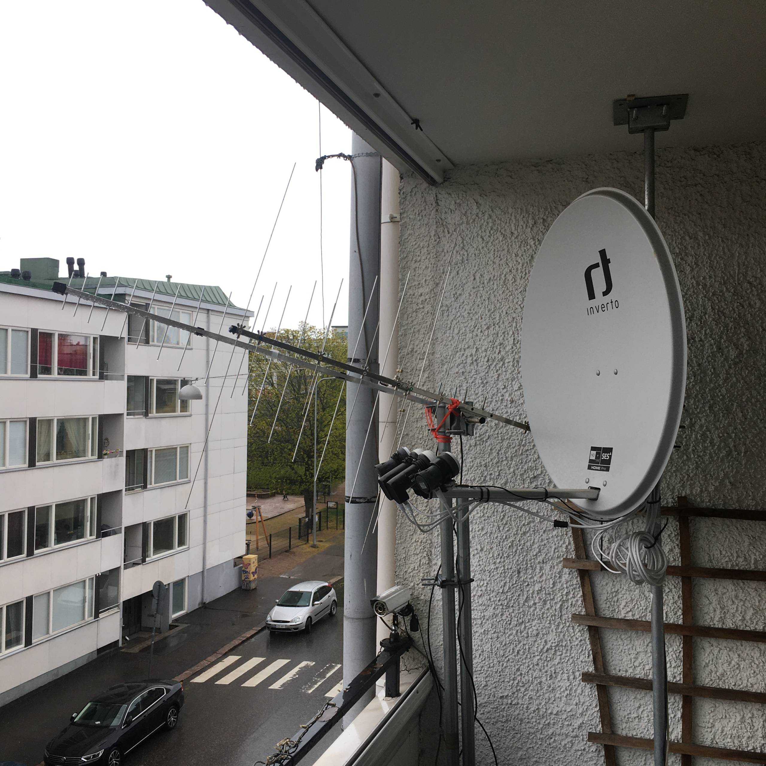 Check out my balcony antenna setup for VHF/UHF/SAT bands